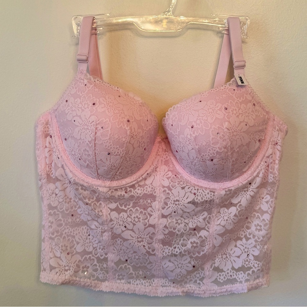 PINK -  Balconette Corset Top Longline Bra Light Pink - Size: L - NWT